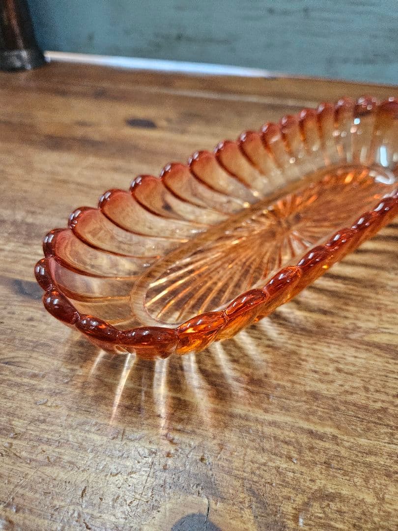 美品 オールドバカラ BACCARAT バンブーローズ トレイ クランベリー硝子