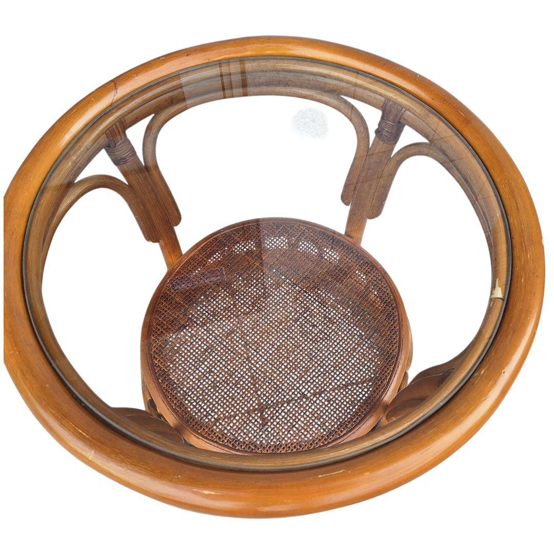 【良品】ヴィンテージ ラタン サイドテーブル ガラス