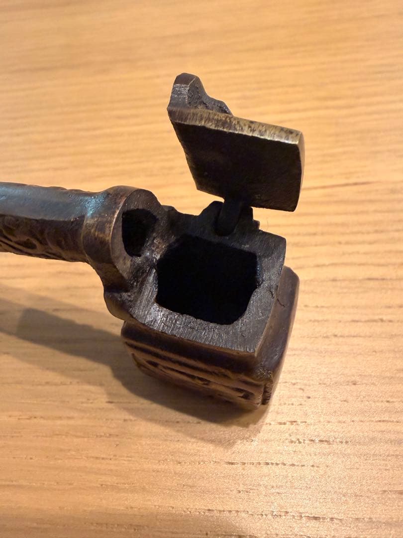 【骨董品】明治時代 龍紋/唐草彫刻 銅製 矢立 携帯用筆記具 アンティークA