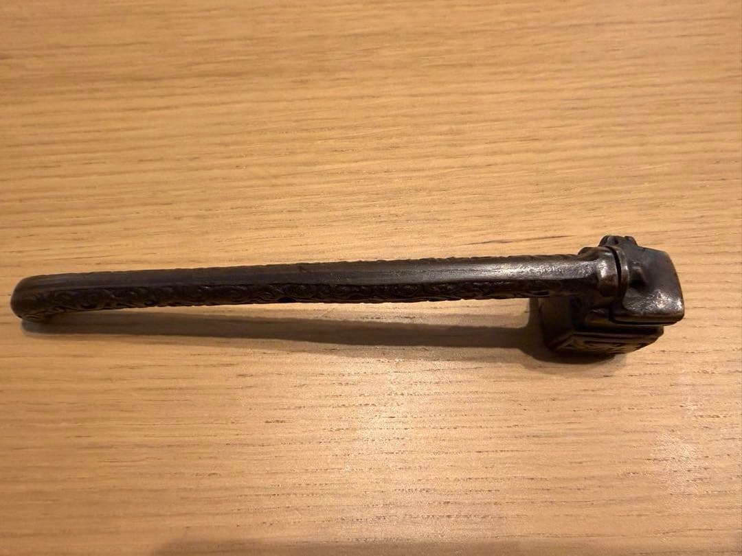 【骨董品】明治時代 龍紋/唐草彫刻 銅製 矢立 携帯用筆記具 アンティークA