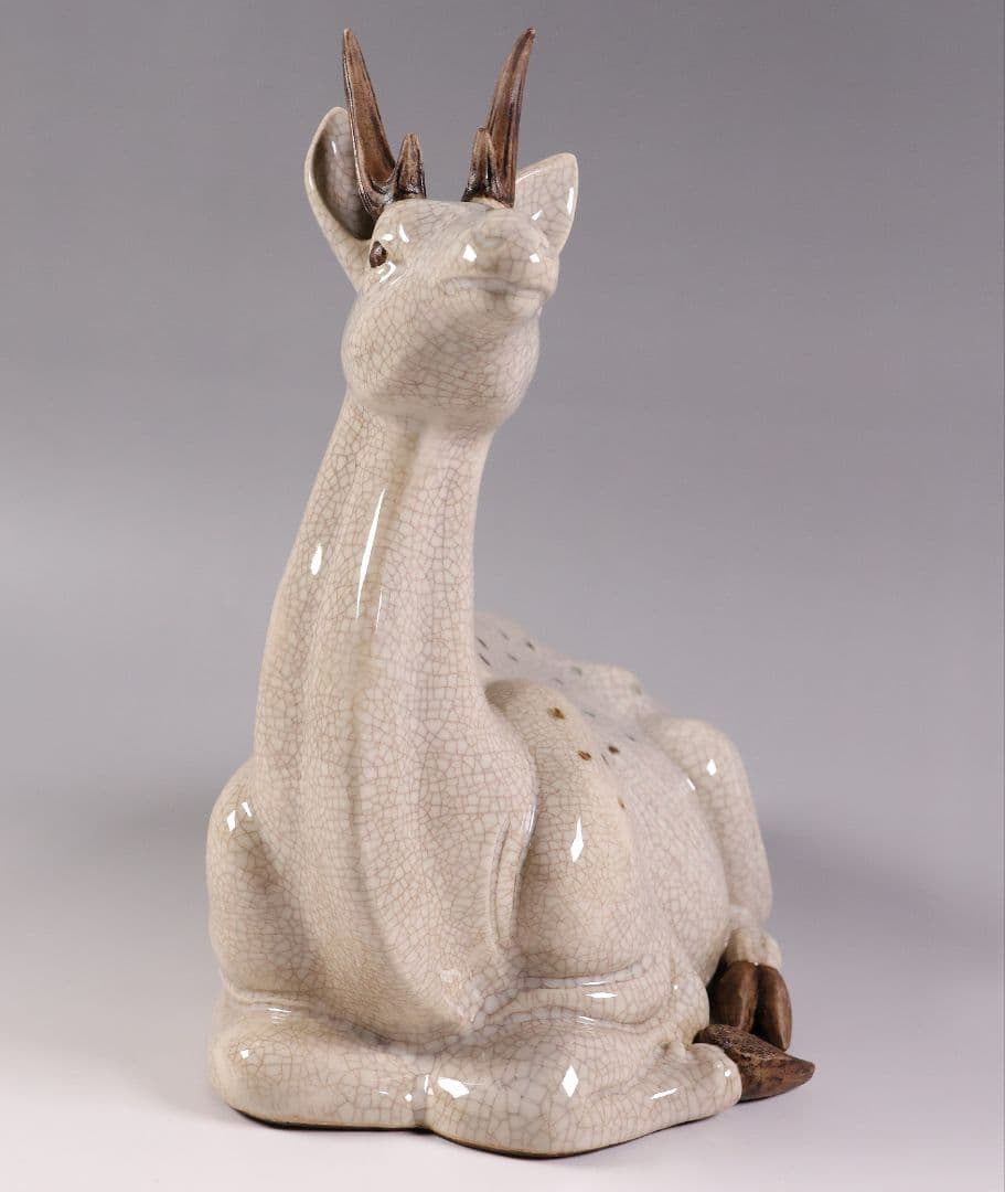 九谷焼 八弘窯 木田弘雄 鹿 置物 高28.3cm 陶芸 動物【MA868】