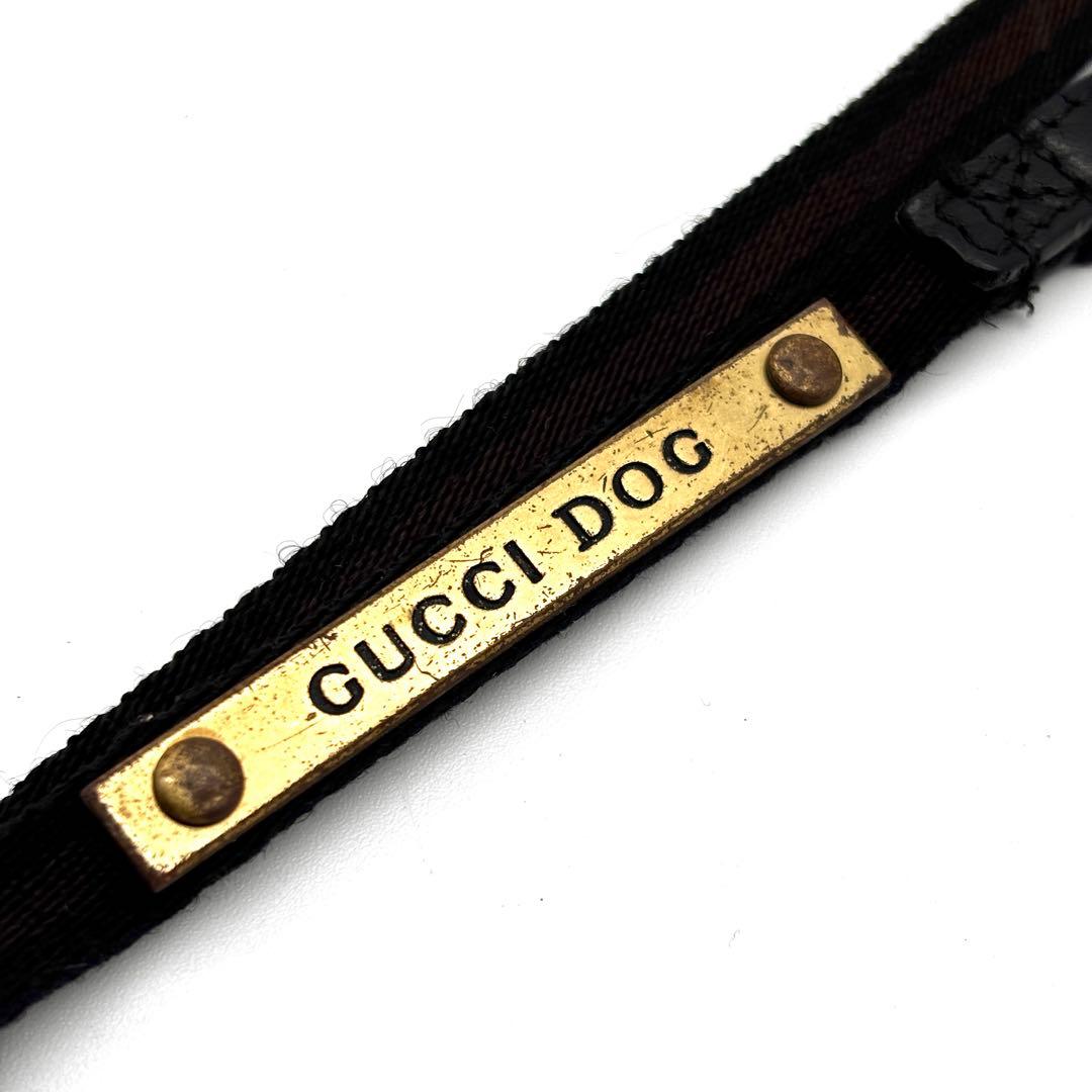 美品・レア GUCCI DOG 犬 リード お散歩 ロゴ金具 ライン 黒 茶
