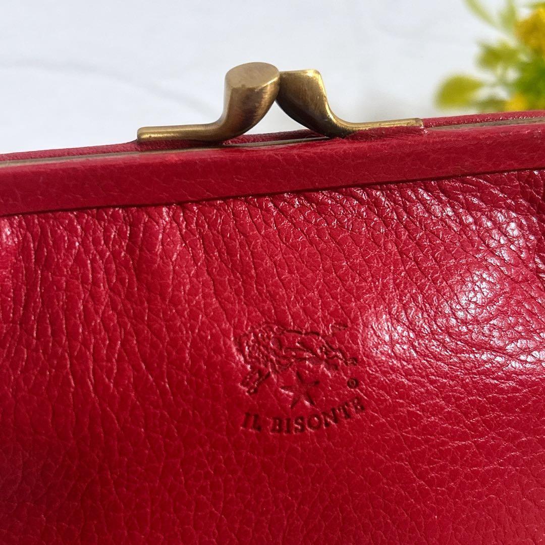 《美品》IL BISONTE レザー がま口 ケース 小銭入れ 赤 保存袋