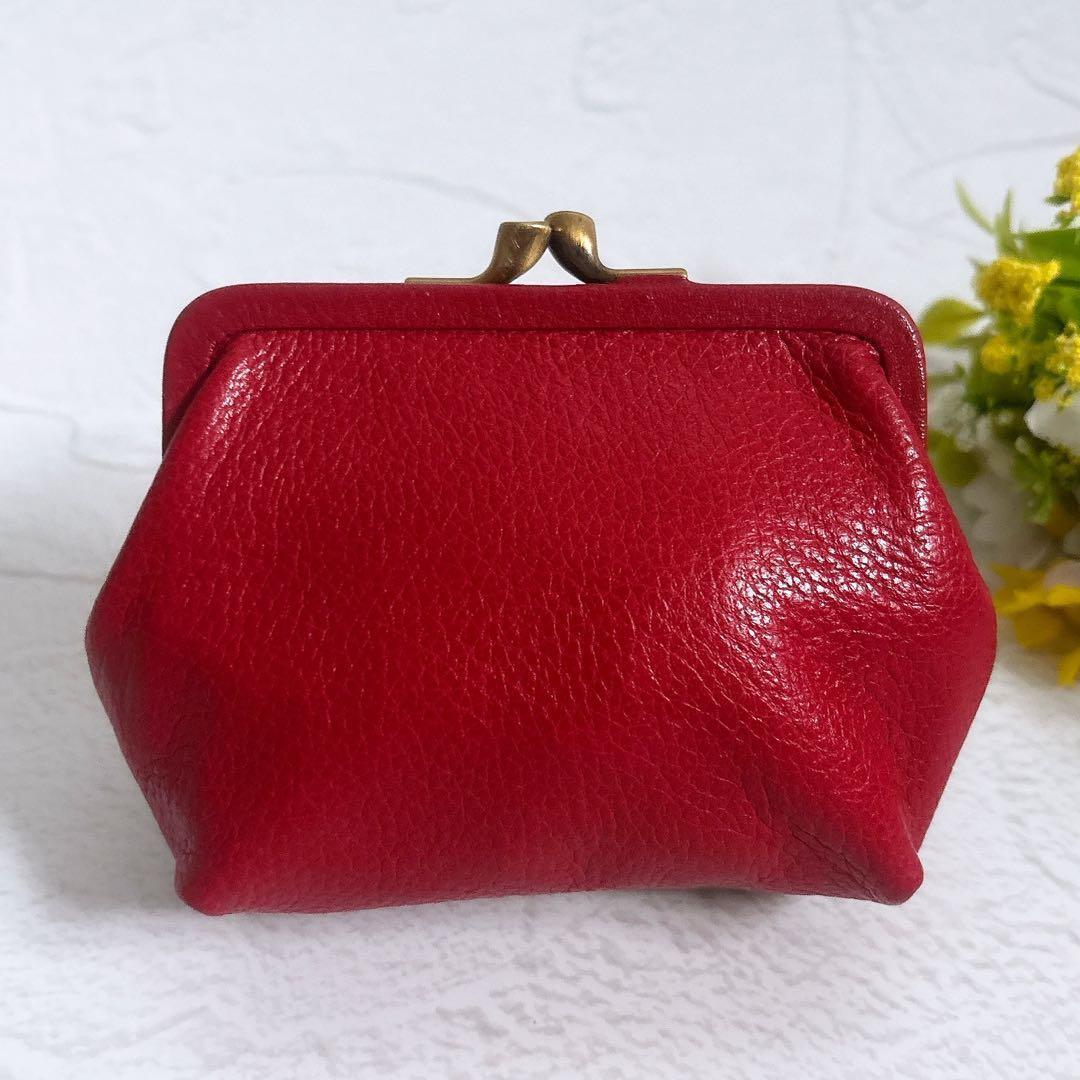 《美品》IL BISONTE レザー がま口 ケース 小銭入れ 赤 保存袋