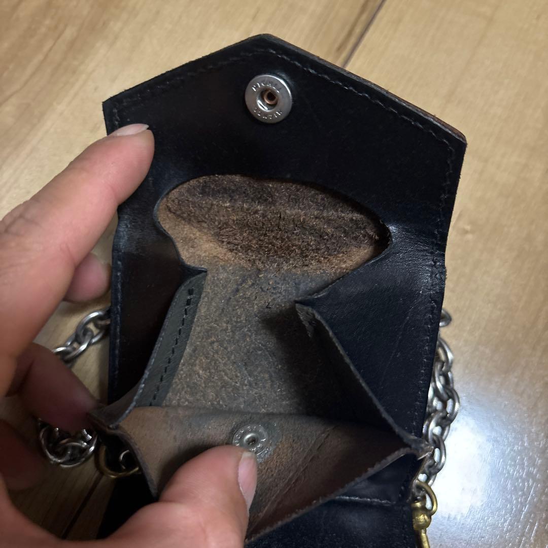 茶芯　ショット　schott 三つ折り財布　ウォレットチェーン　アメカジ　古着