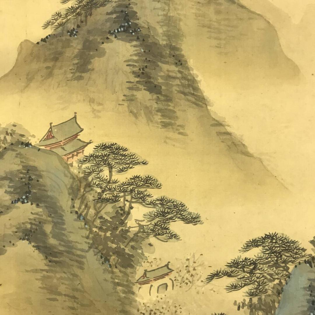 真作/山田秋坪/山水図/山屋訪友/山水人物図/掛軸☆宝船☆AH-691