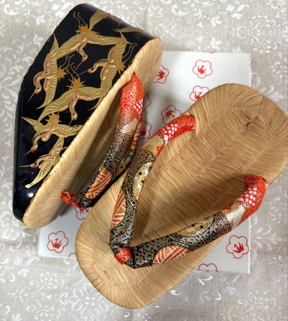 七五三　20㎝　ぽっくり　こっぽり本畳　黒漆塗り　鶴の図　鈴の音可愛い