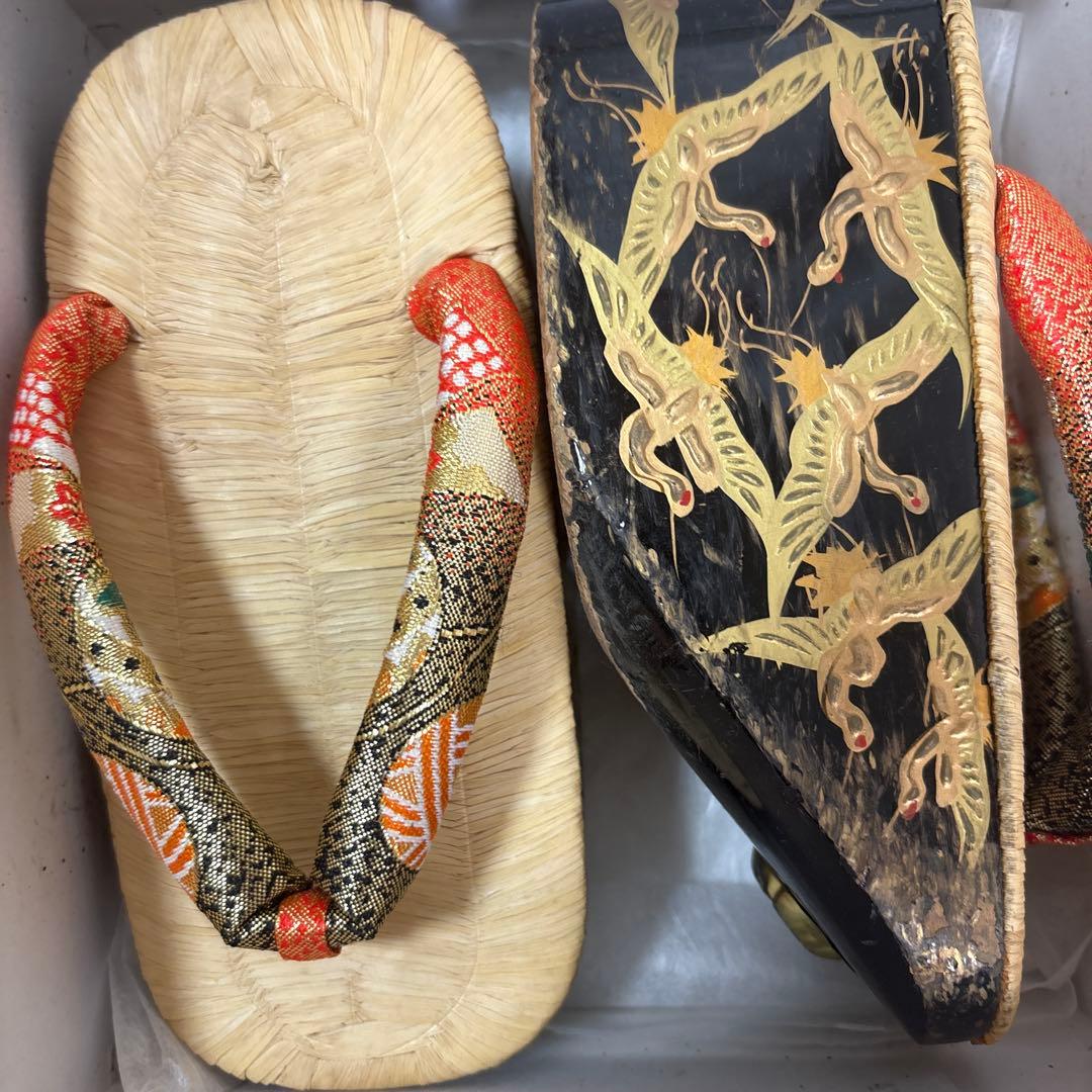 七五三　20㎝　ぽっくり　こっぽり本畳　黒漆塗り　鶴の図　鈴の音可愛い