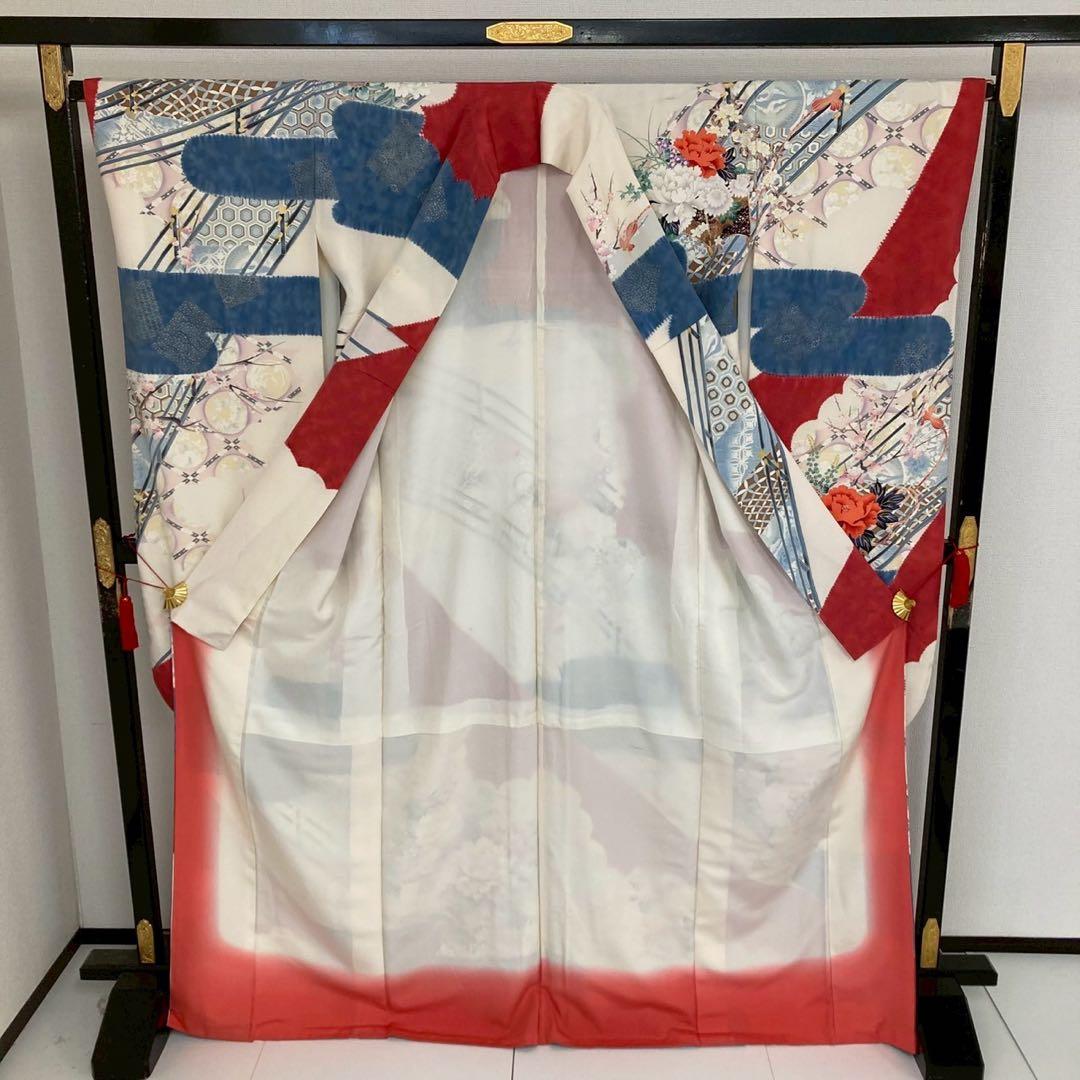 振袖 流れるデザイン 雲取 乱菊 金彩 正絹 広衿 袷 着物 U-4970