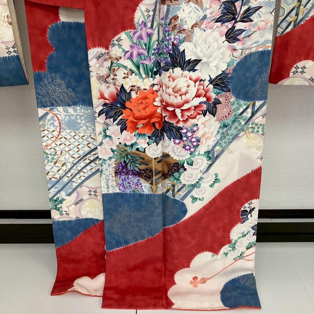 振袖 流れるデザイン 雲取 乱菊 金彩 正絹 広衿 袷 着物 U-4970