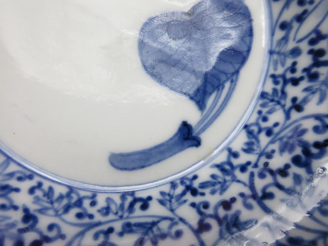 アンティーク 染付 渦福 花唐草 向付 4客 セット 60420