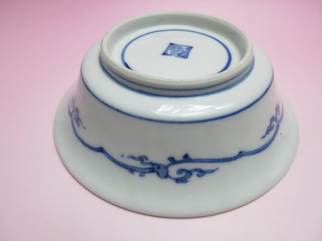 アンティーク 染付 渦福 花唐草 向付 4客 セット 60420