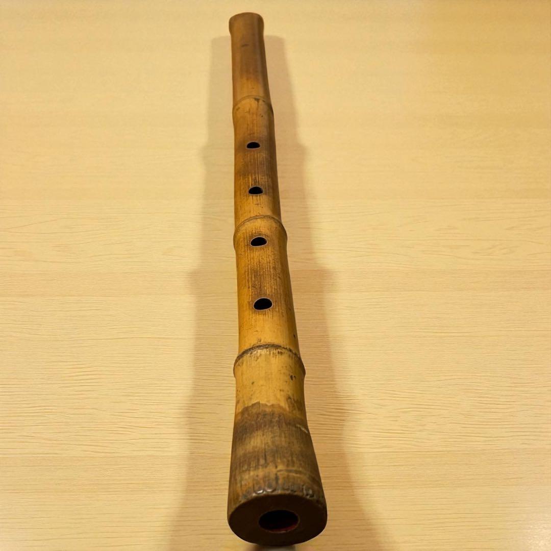 稀少品✨山宮銘 尺八 2尺 59cm 内朱仕上げ 和楽器 本格竹製 赤漆仕上げ