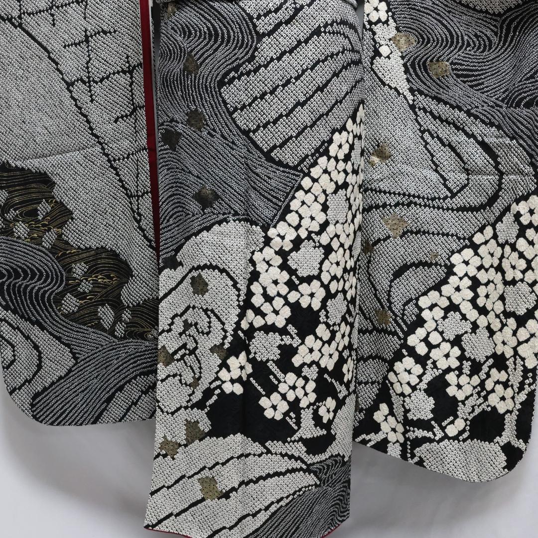 総絞り◆成人式◆振袖5点セット ◆163cmフルセット帯オマケ黒ブラック04Sh