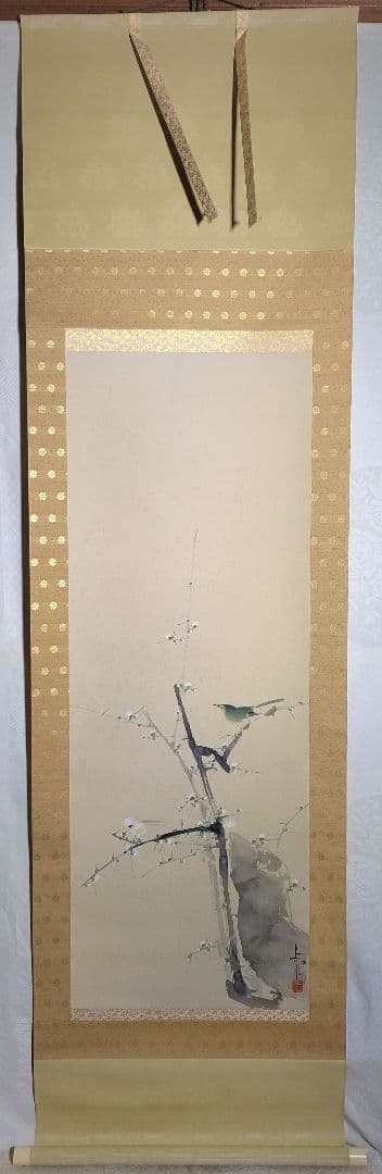 井手岳水　梅　梅に鶯　花鳥画　共箱　書画、骨董品、美術品