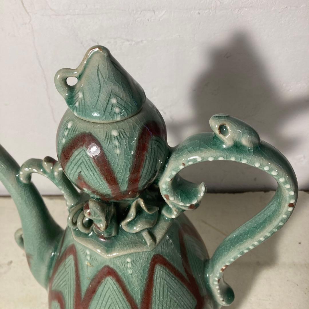 海東李朝 安昌福作 高麗青磁 水注 水差し 蓮の葉 蛙