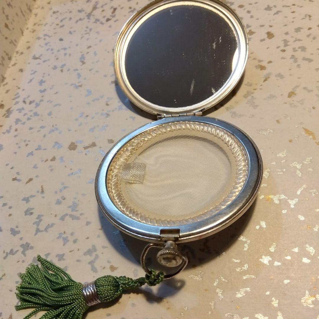 お値下げ▲フランスアンティーク パウダーケース 刻印 シルバープレート ミラー付