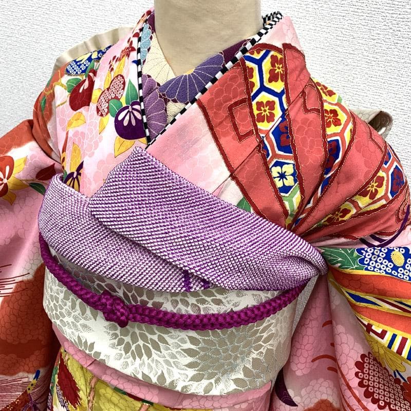 506aj51着物のみ■アンティーク振袖 金駒刺繍 刺繍 橘 ジュニアにも■良好