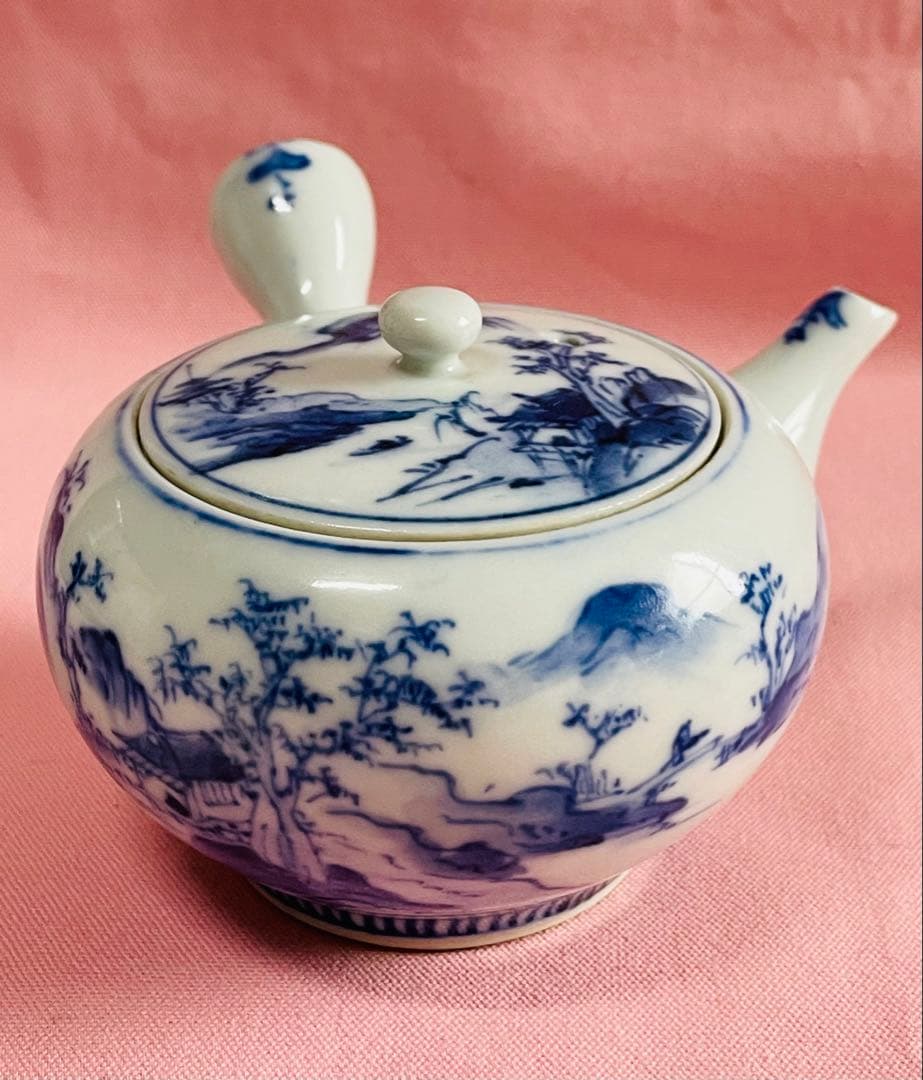 アンティーク九谷焼煎茶器セット＊春慶半月盆付き