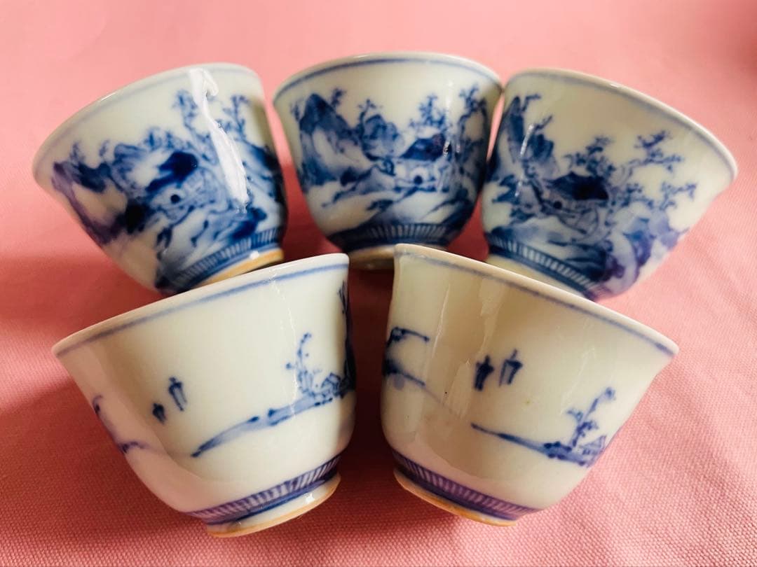 アンティーク九谷焼煎茶器セット＊春慶半月盆付き