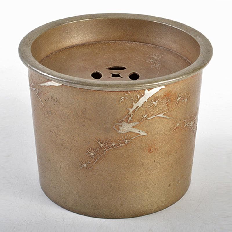 煎茶道具　古錫　漢詩松文　茶こぼし　在銘　重さ約436g　V　R5399