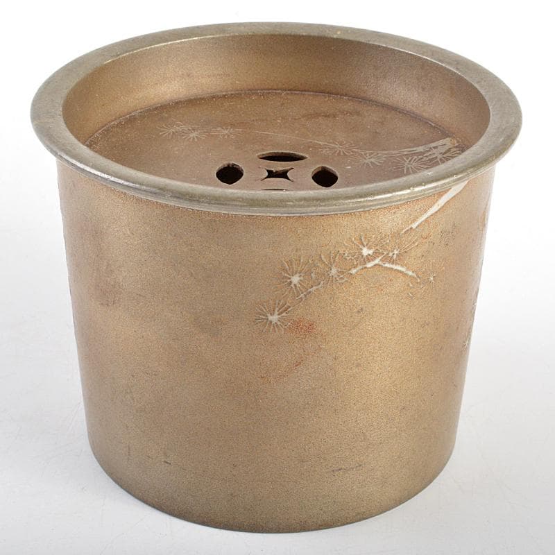 煎茶道具　古錫　漢詩松文　茶こぼし　在銘　重さ約436g　V　R5399