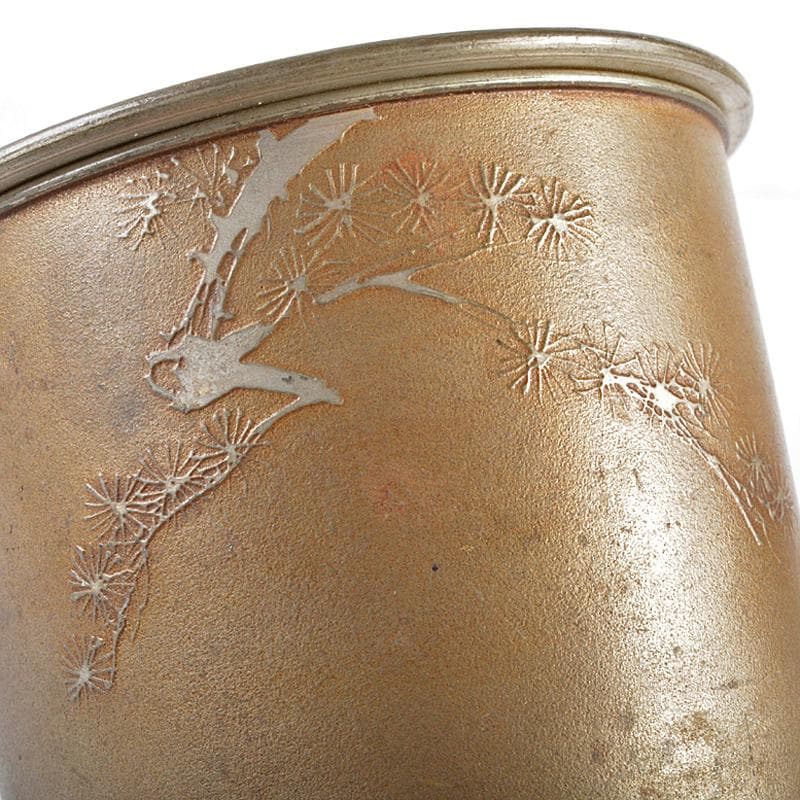 煎茶道具　古錫　漢詩松文　茶こぼし　在銘　重さ約436g　V　R5399