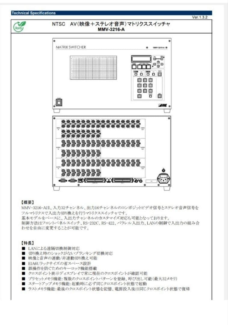 IDK オーディオマトリクススイッチャー MMV-3216 【プロ仕様】