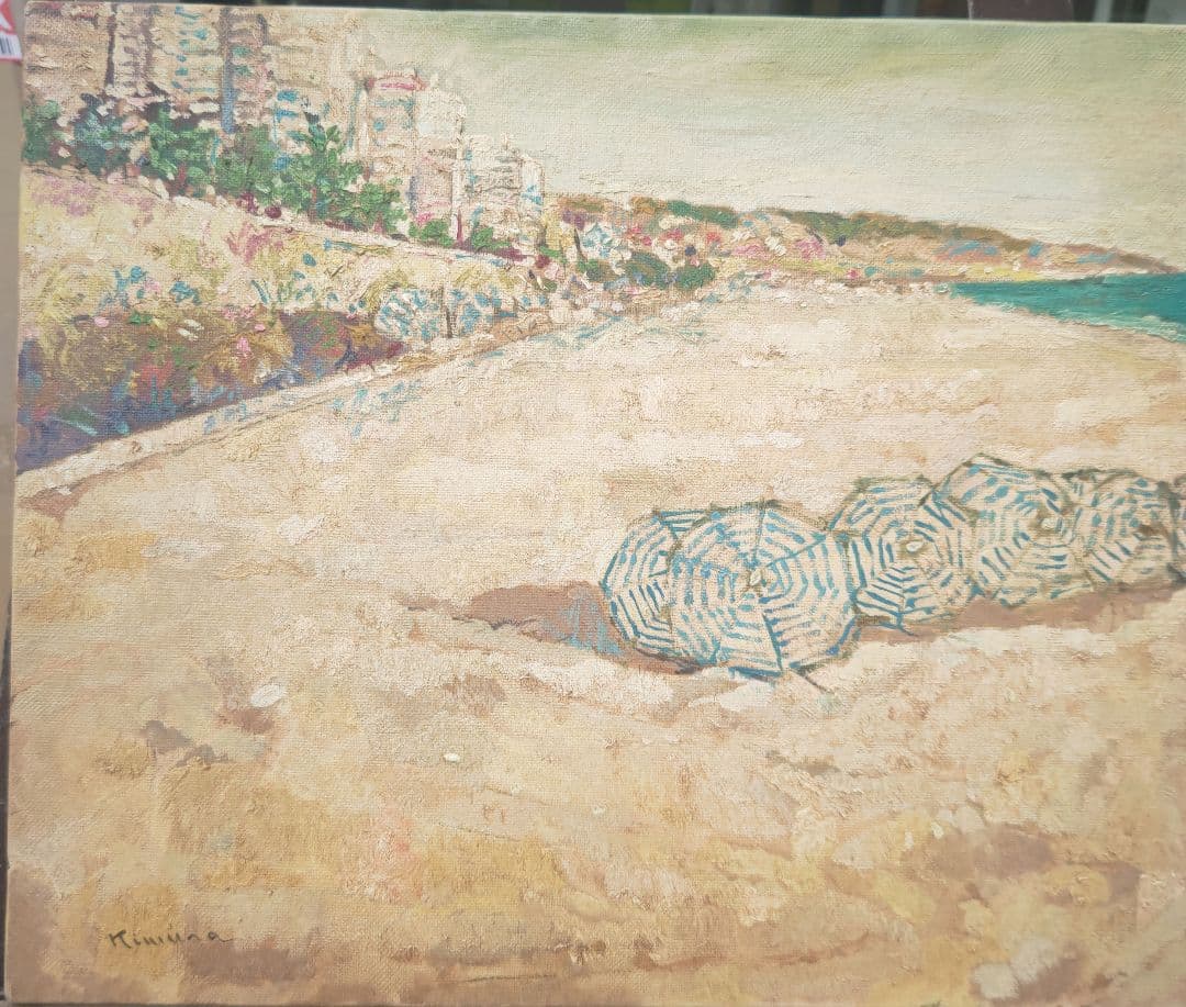 木村二朗、外国の優雅な海岸風景、１０号油彩