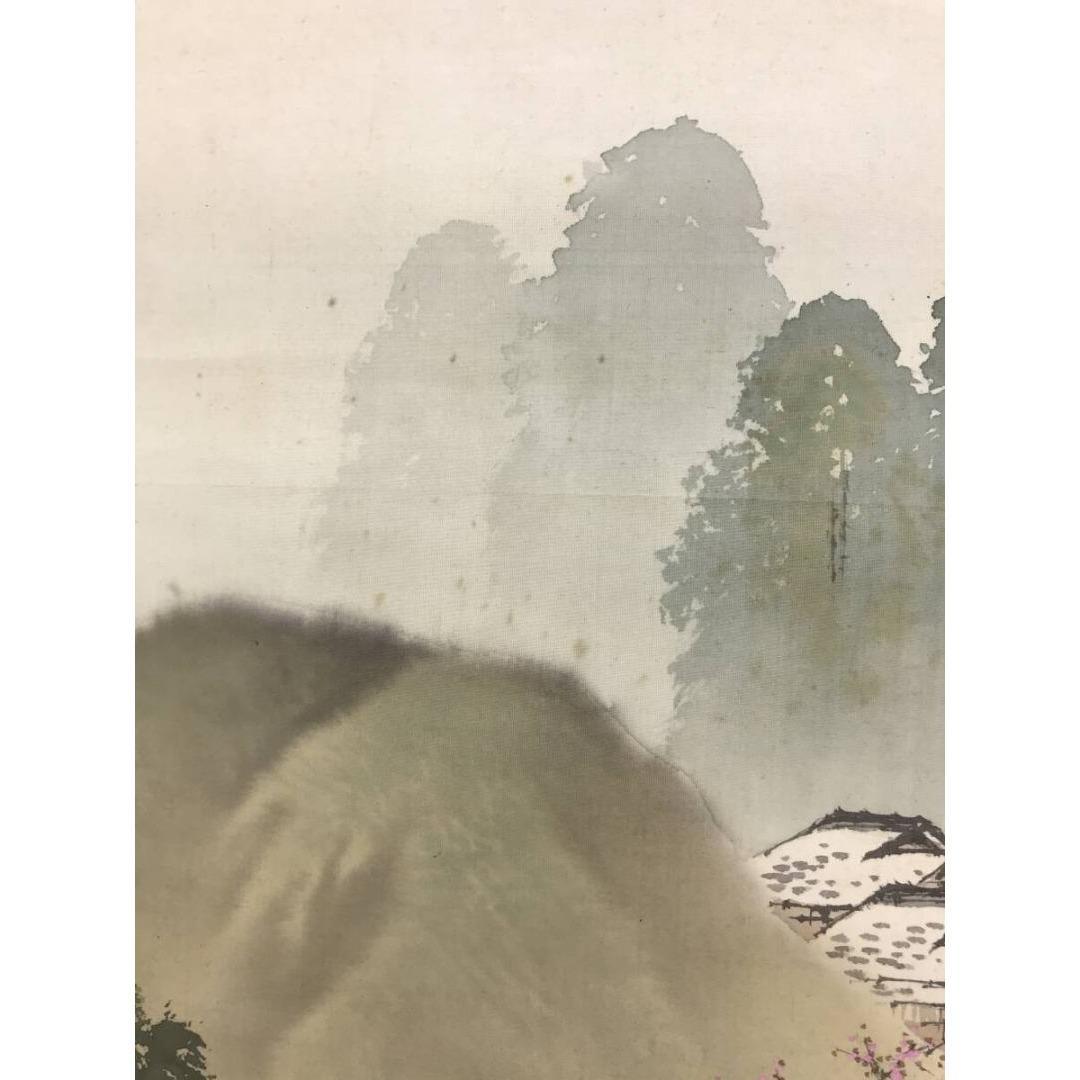 真作/尾竹竹坡/春景山水図/春の掛軸/掛軸/名家伝来/AK-452