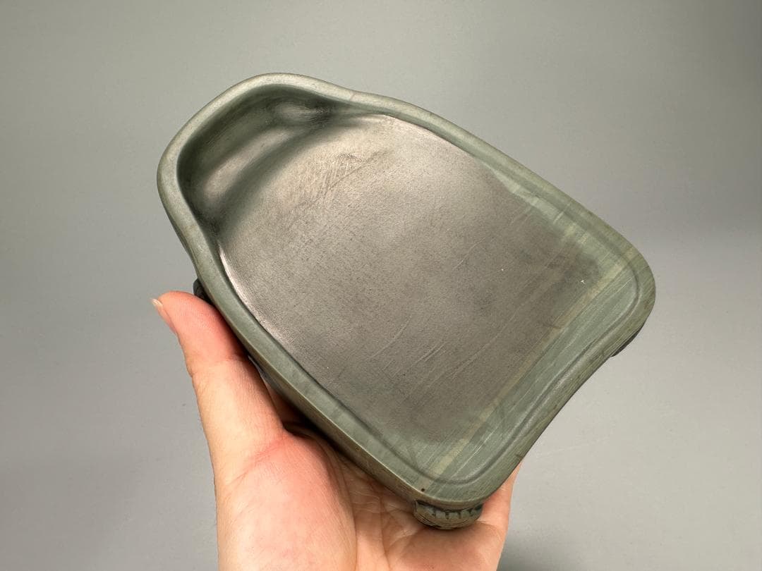 書道具　文房具　硯　緑端渓　旧蔵在銘　時代硯　唐木共箱