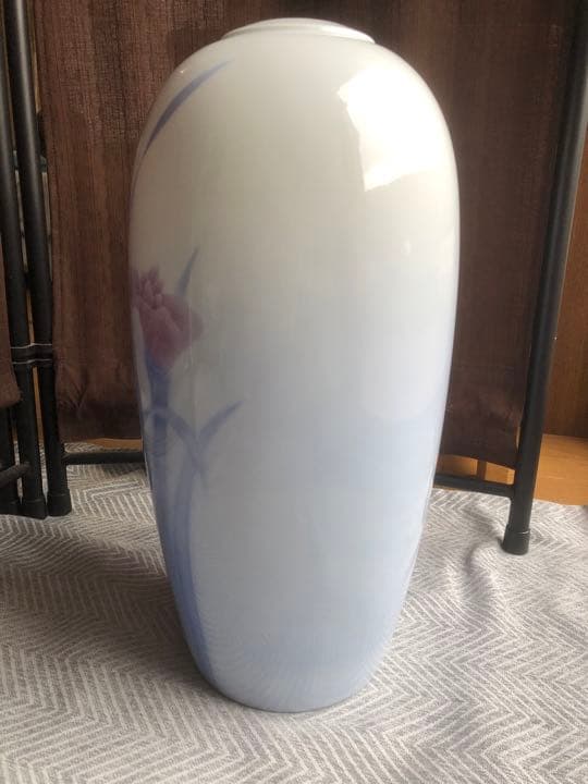 宮内庁御用達　深川製磁 官窯染付藍絵菖蒲文花瓶　大型　共箱　栞付き