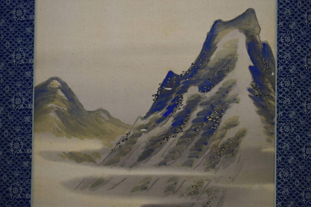 真作/旭玉観/塔山水人物図/桐太箱付/布袋屋掛軸HF-349