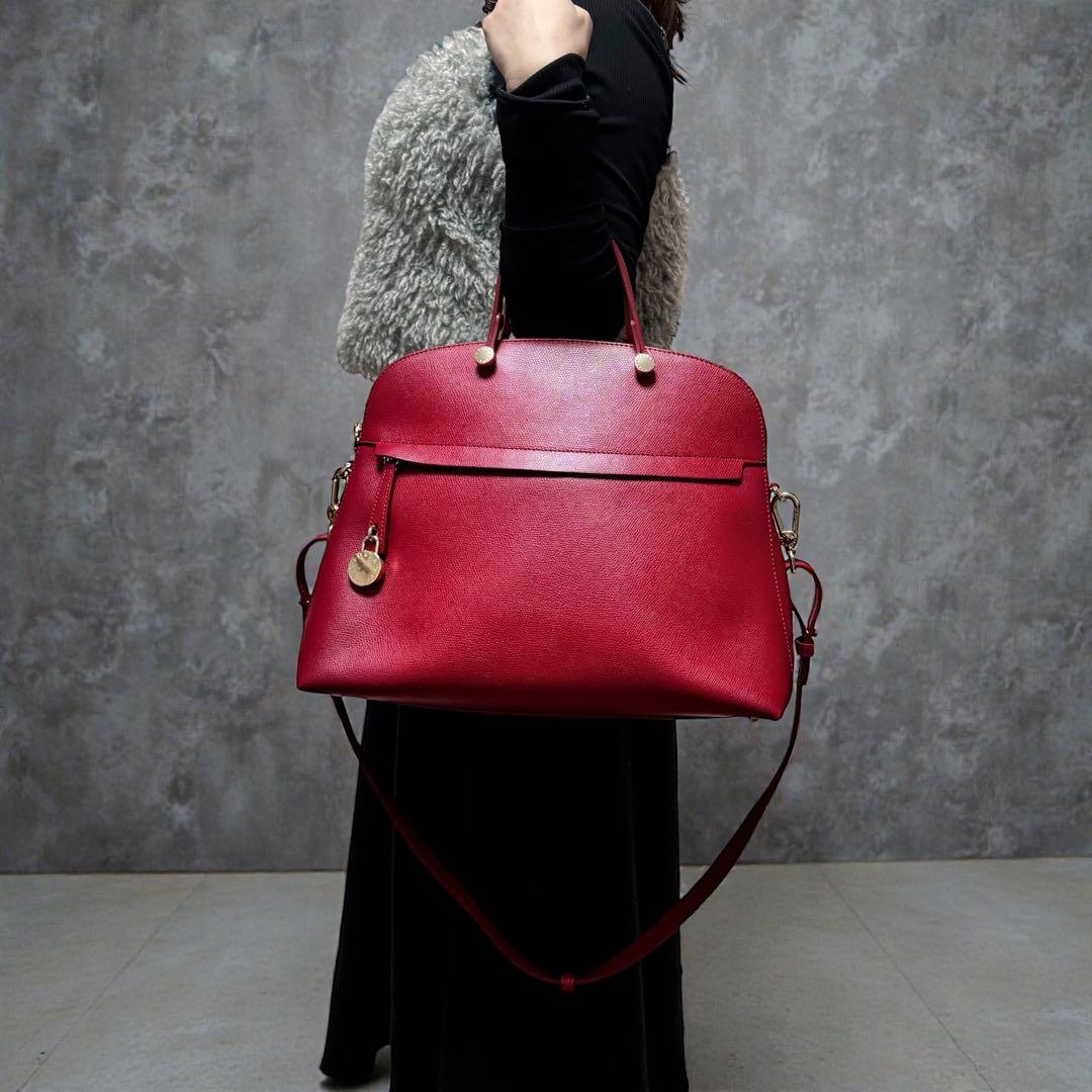 極美品✨ フルラ　パイパー　2way ショルダーバッグ　トートバッグ　赤系