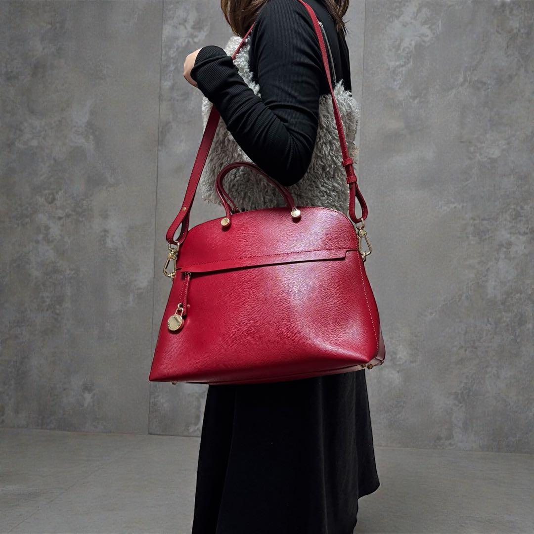 極美品✨ フルラ　パイパー　2way ショルダーバッグ　トートバッグ　赤系