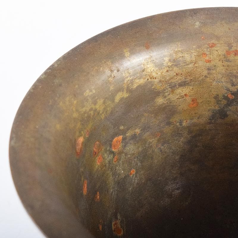 中国　古銅　鹿刻　玉石装飾　稀石嵌込　高足盃　杯　時代箱付　V　R8138