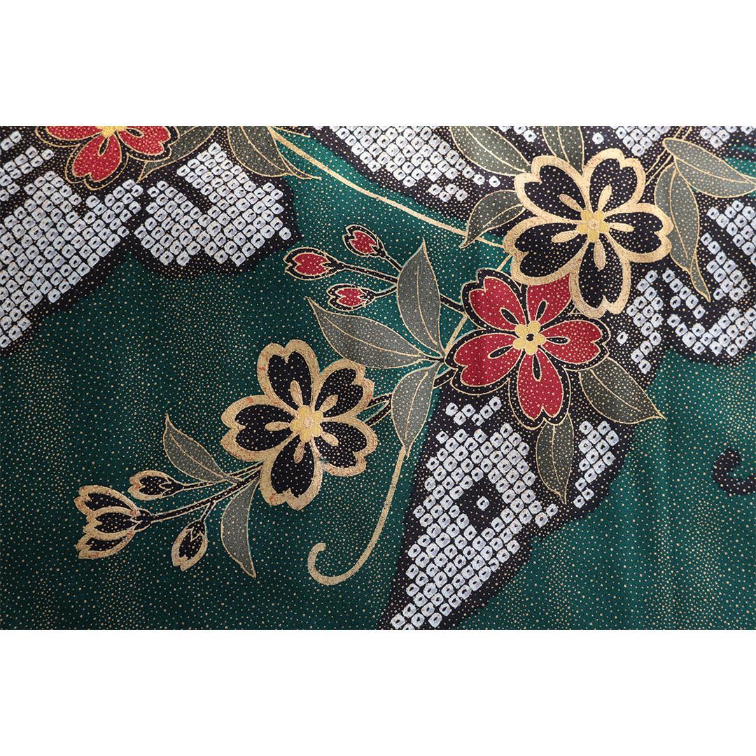 人気色深緑！◆ 振袖6点セット ◆帯帯締め小物付成人式前撮りフルセット20As