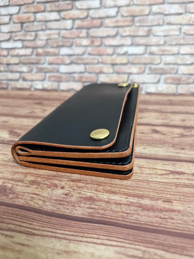手縫い ロングトラッカーウォレット ヌメ革 茶芯 ステアハイドレザー
