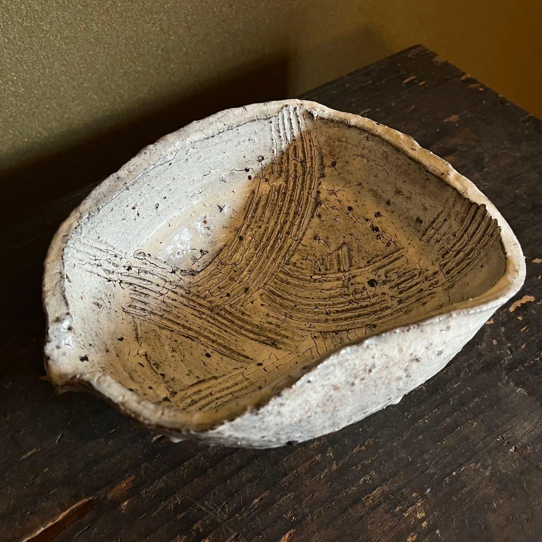 中川自然坊　粉引唐津擂鉢　共箱・栞（検:森岡成好　中里隆　水谷渉）