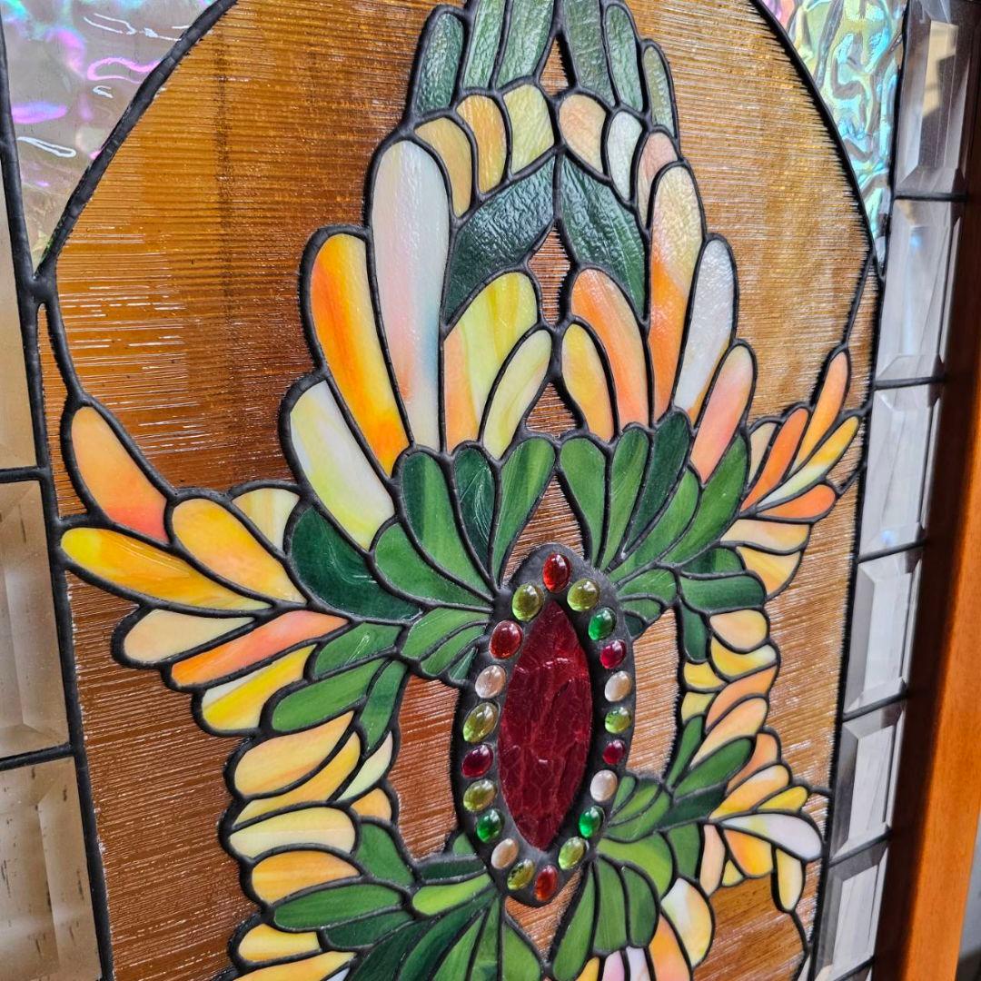 【p175/k】花柄 ステンドグラス 木製フレーム インテリア