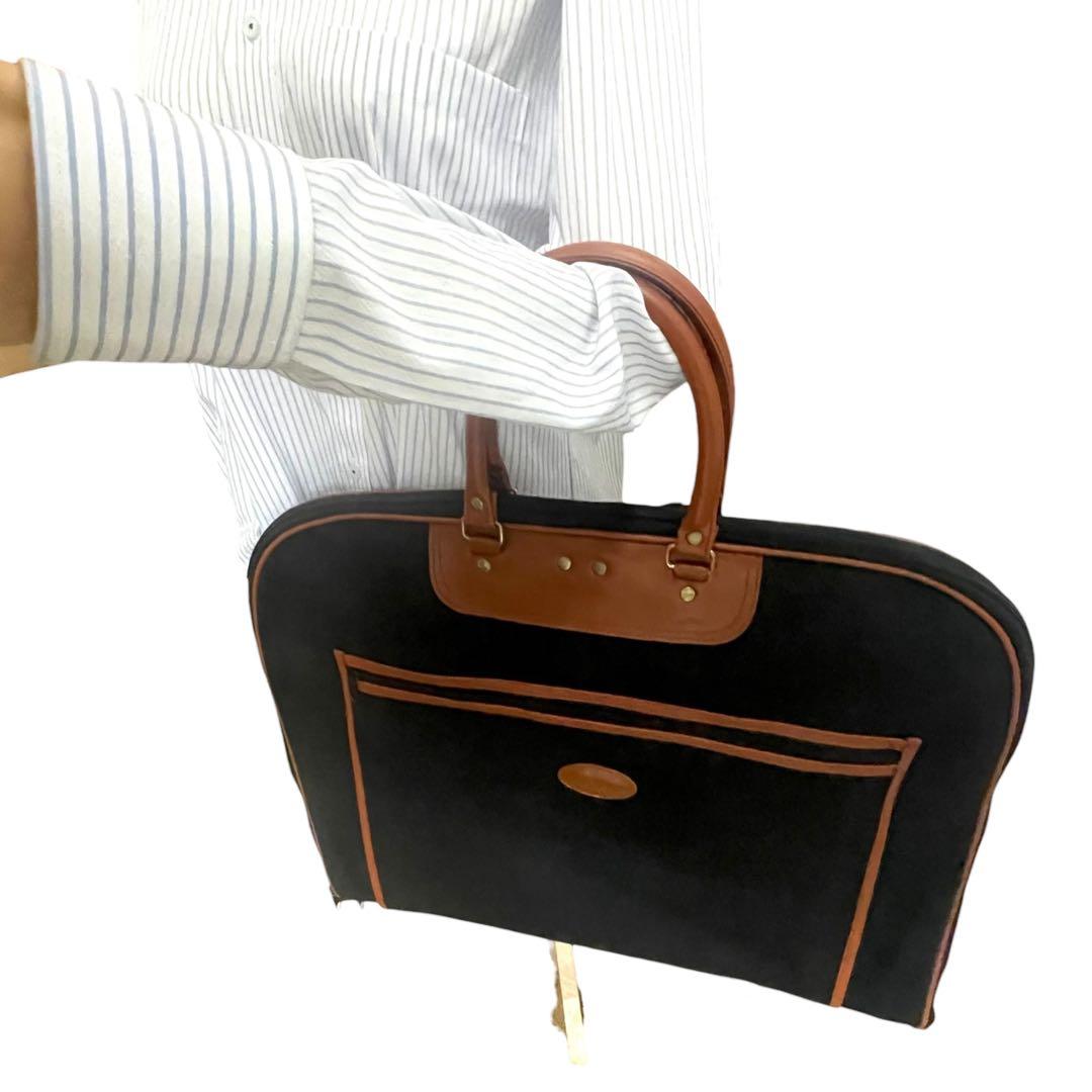 ネイチャーワールド ガーメントバッグ 衣装収納 ハンガー付き スエード 革 黒