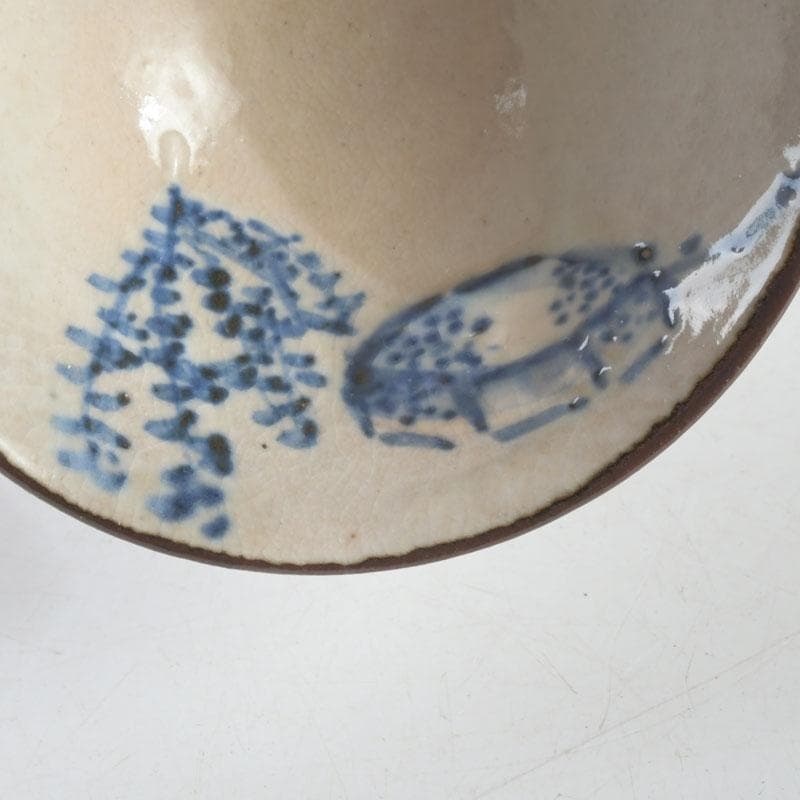 京焼　平安陶工　清水七兵衛造　染付　草鳥文　ぐい呑　盃　五客　共箱　V　9234