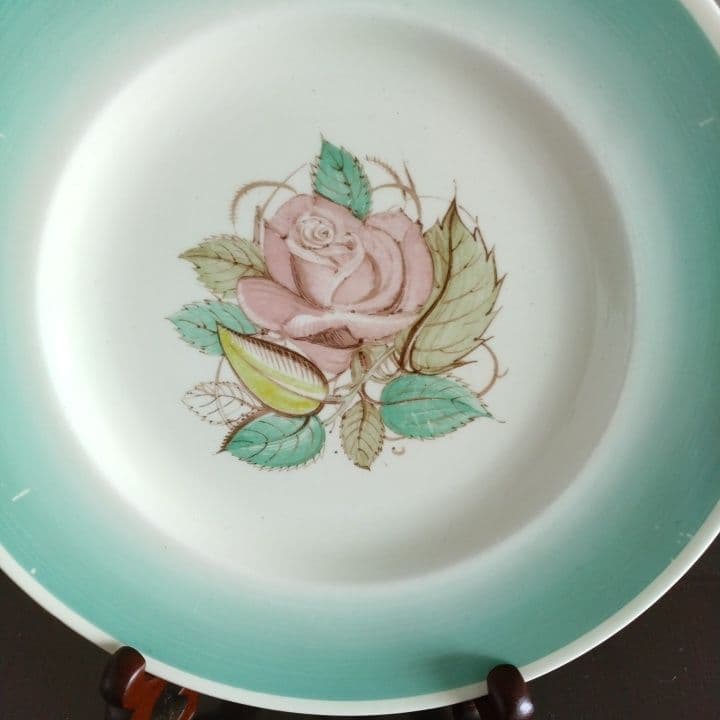 スージークーパー パトリシアローズグリーンプレート直径20センチ  アンティーク