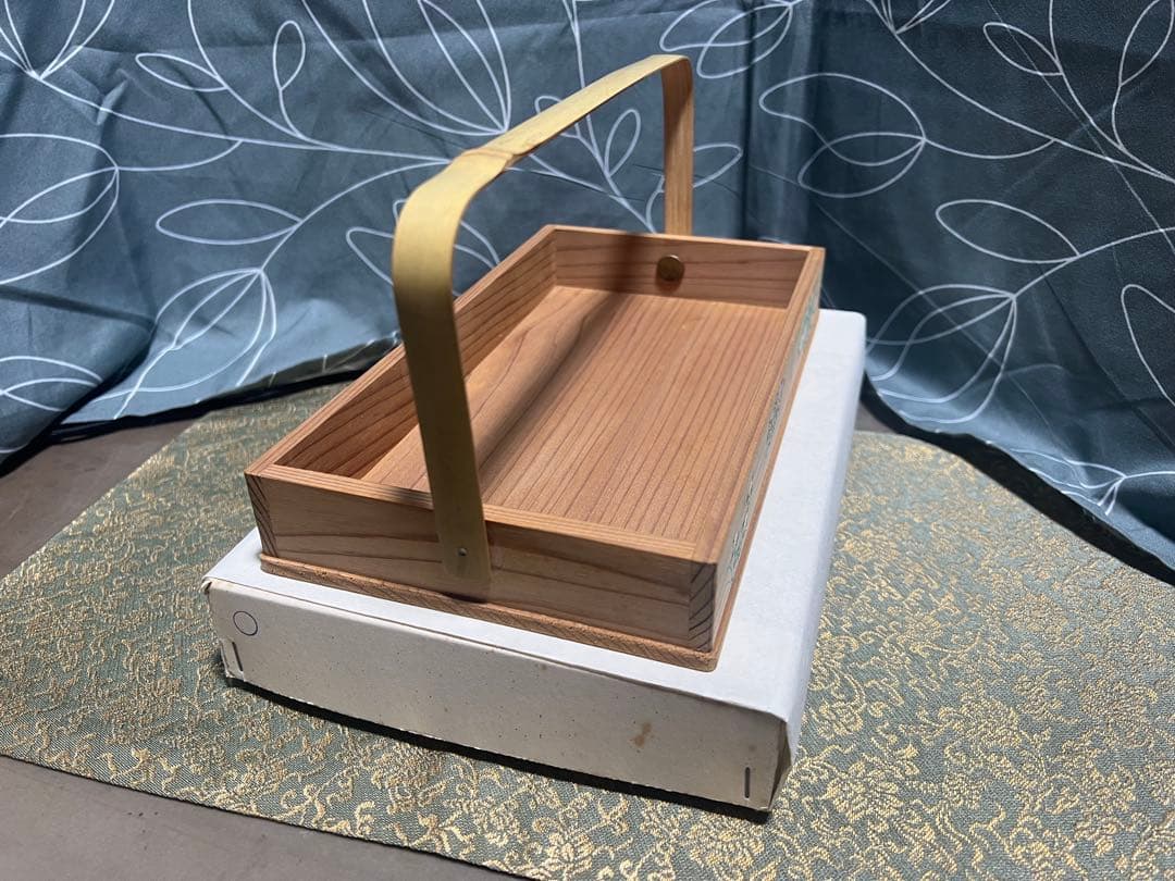 菊絵手付莨盆 煙草盆 干菓子盆 秋草絵 木製 茶道具