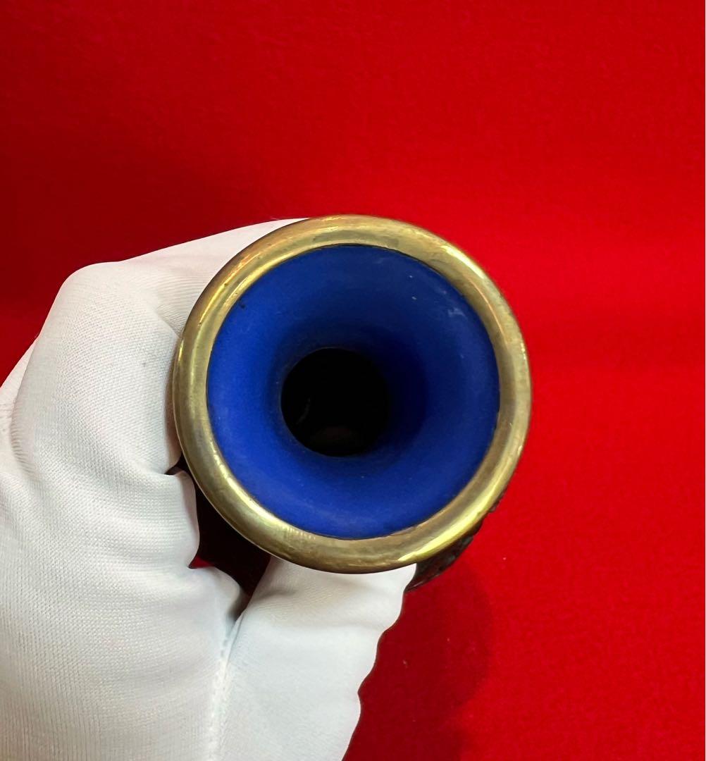 中国美術 堆朱 堆黒 花紋樣　漆彫 花瓶 花入 花器 台座付き コレクション