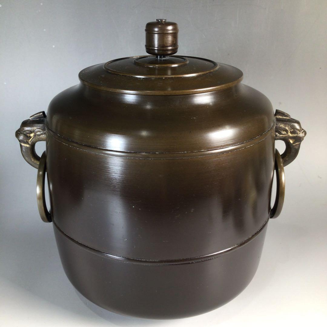 Ｎ８４１　皆具　『角田秀峰造』『唐銅』『水指　建水　蓋置　杓立』　共箱　茶道具