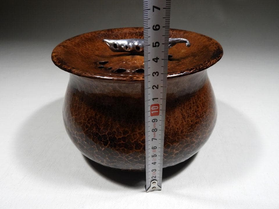 ●清雅堂造 別注一品物 西方正 打上 銅 建水 銀摘 さやえんどう 略歴栞 共箱