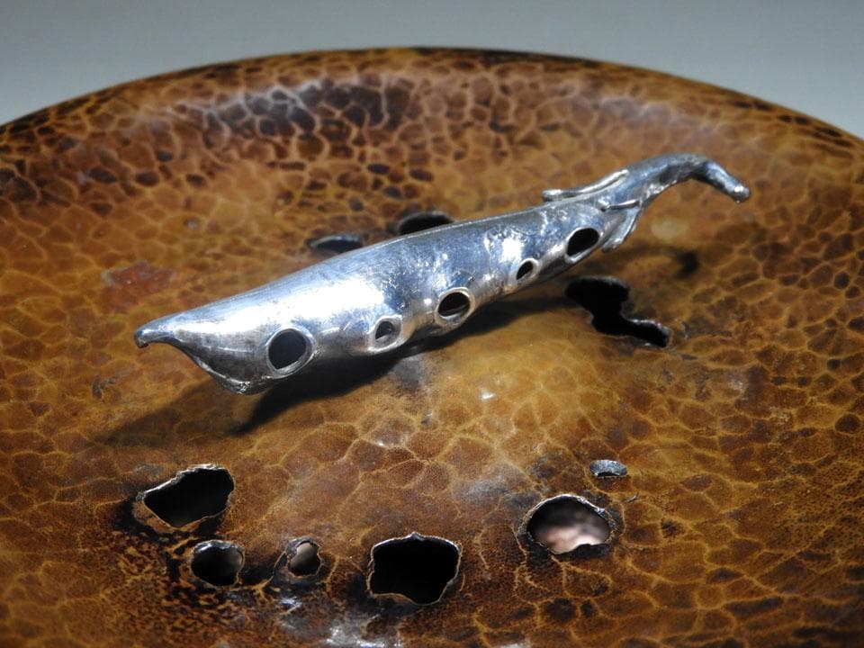 ●清雅堂造 別注一品物 西方正 打上 銅 建水 銀摘 さやえんどう 略歴栞 共箱