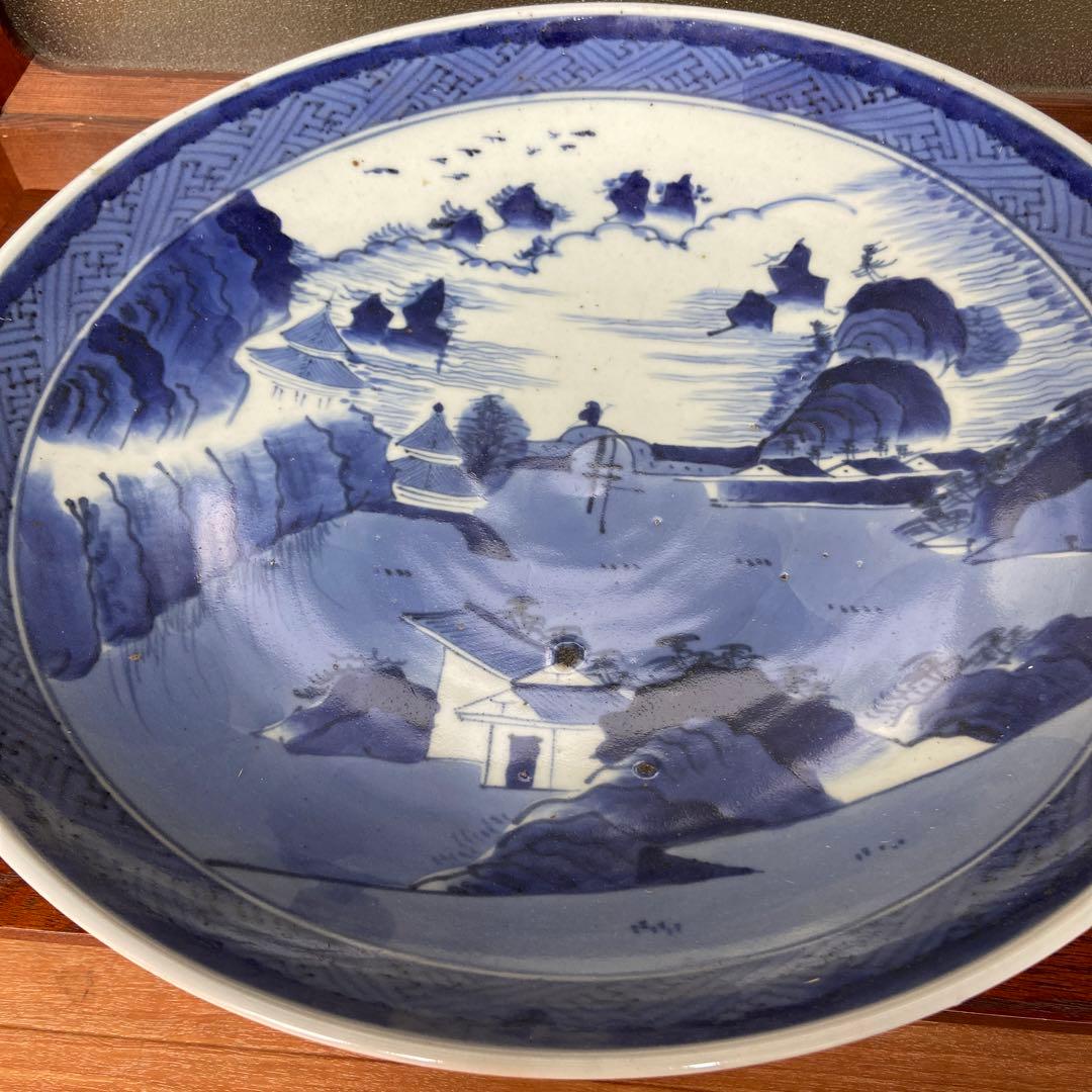 古伊万里染付風景図大皿