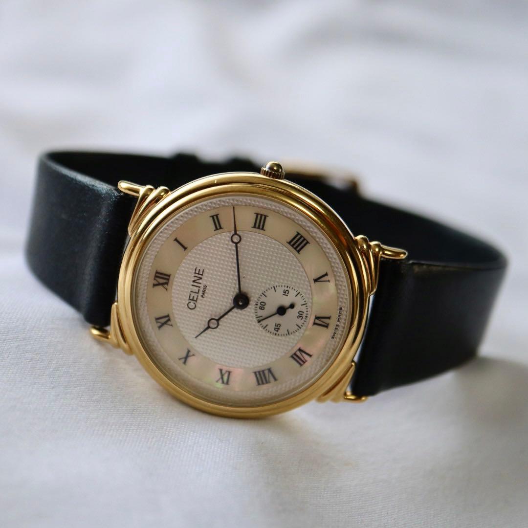 専用 CELINE スモセコ ローマン ゴールド メンズ 腕時計 1385.